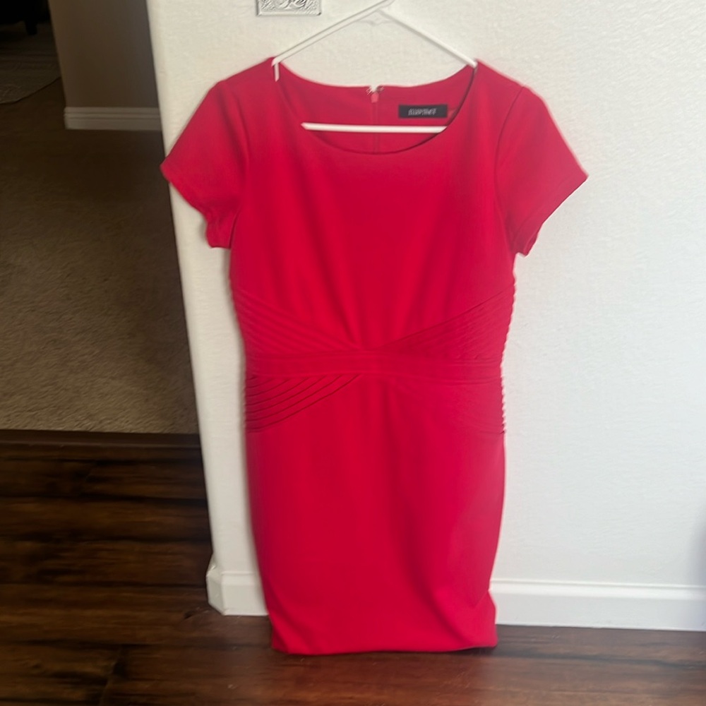 Beautiful red career dress with waist detail. Perfect for work or the holidays.